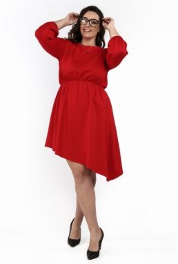 Asymetrické štýlové šaty s okrúhlym výstrihom, červené