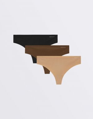 Organic Basics Naked Rib Thong 3-pack Black / Walnut / Hazelnut