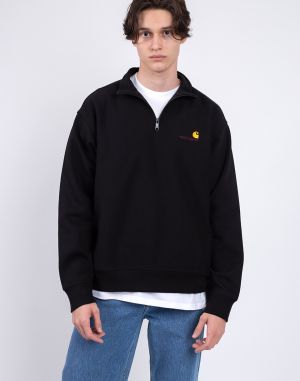 Carhartt WIP Half Zip American Script Sweat Black