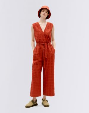 Thinking MU Orangered Cuadrito Winona Jumpsuit ORANGERED