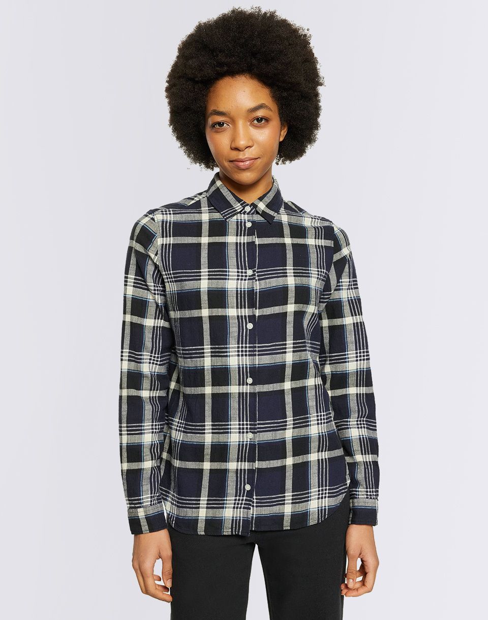 Knowledge Cotton Check Flannel Shirt 1300 Black Jet