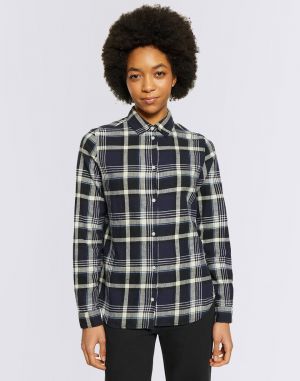 Knowledge Cotton Check Flannel Shirt 1300 Black Jet