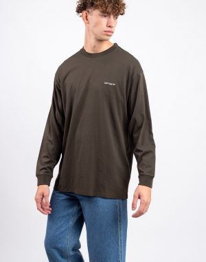 Carhartt WIP L/S Script Embroidery T-Shirt Cypress / White
