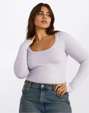Organic Basics Everyday Scoop Neck Long Sleeve Tee Soft Lilac