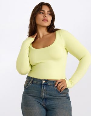 Organic Basics Everyday Scoop Neck Long Sleeve Tee Elderflower Green