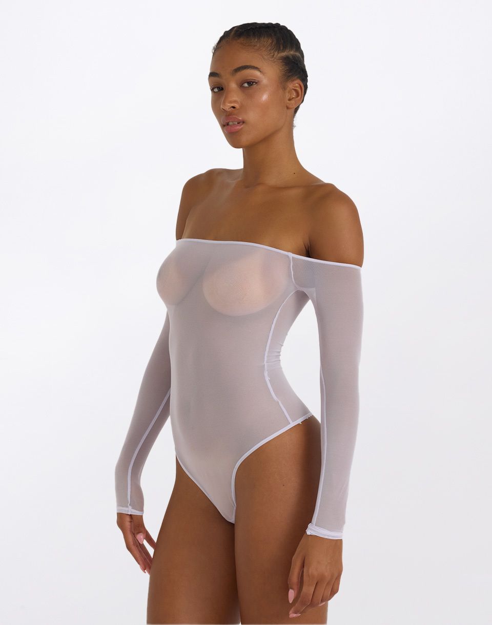 Organic Basics Mesh Off-Shoulder Bodysuit Soft Lilac