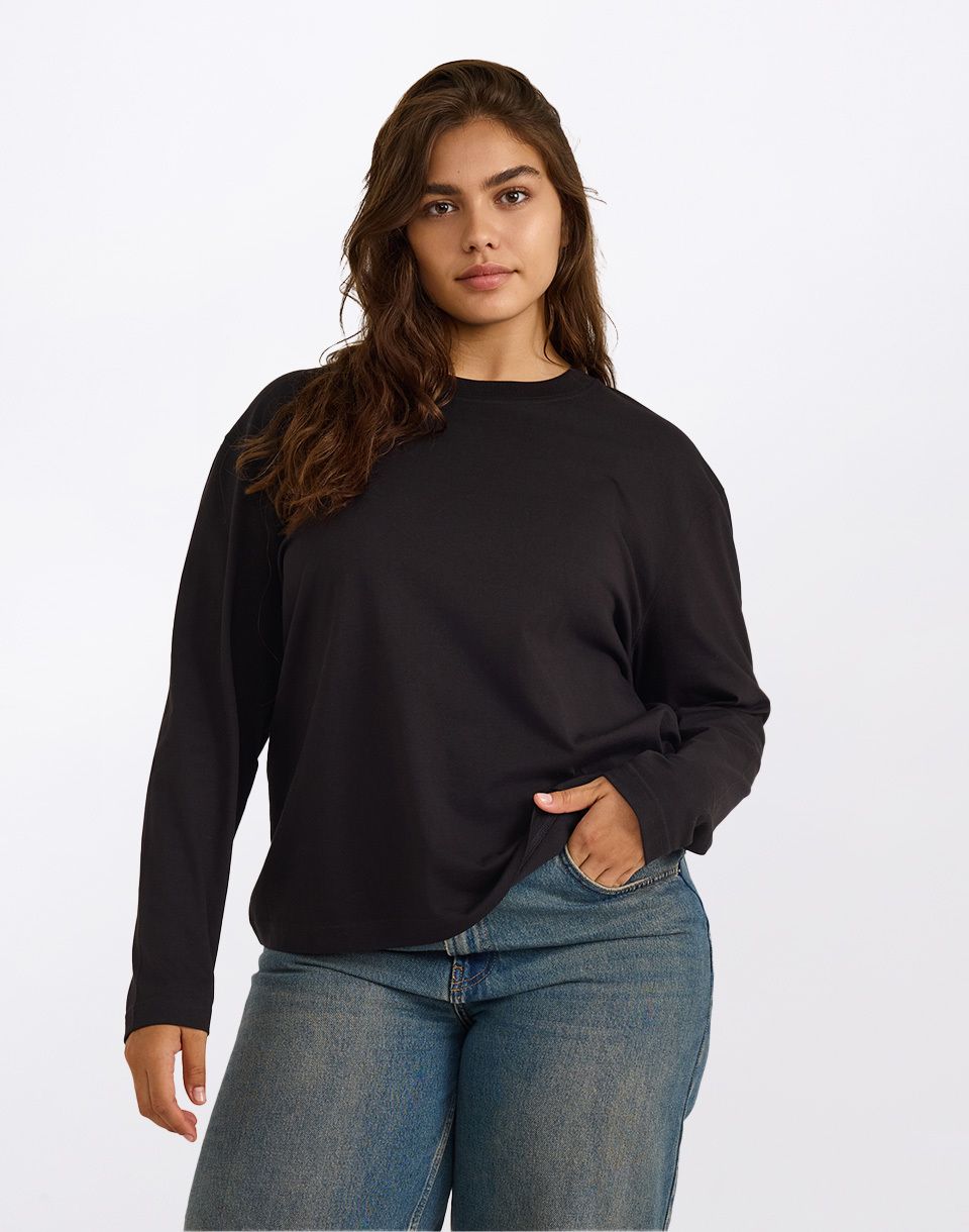 Organic Basics True Heavy Boxy Long Sleeve Tee Black
