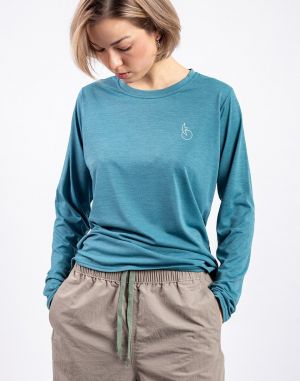 Patagonia W's L/S Cap Cool Daily Graphic Shirt - Waters Swelldrifter: Wetland Blue X-Dye