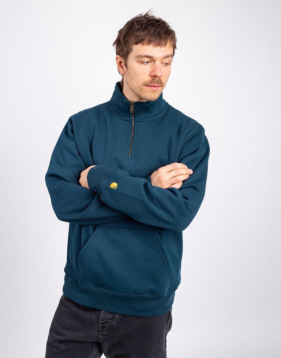 Carhartt WIP Chase Neck Zip Sweat Duck Blue/Gold