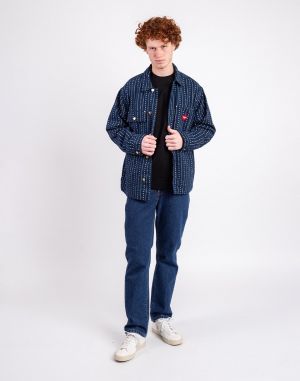 Carhartt WIP Drewe Chore Coat Heart C Pinstripe, Ink/Natur rinsed