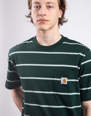 Carhartt WIP S/S Aiken Pocket T-Shirt Aiken Stripe, Conifer