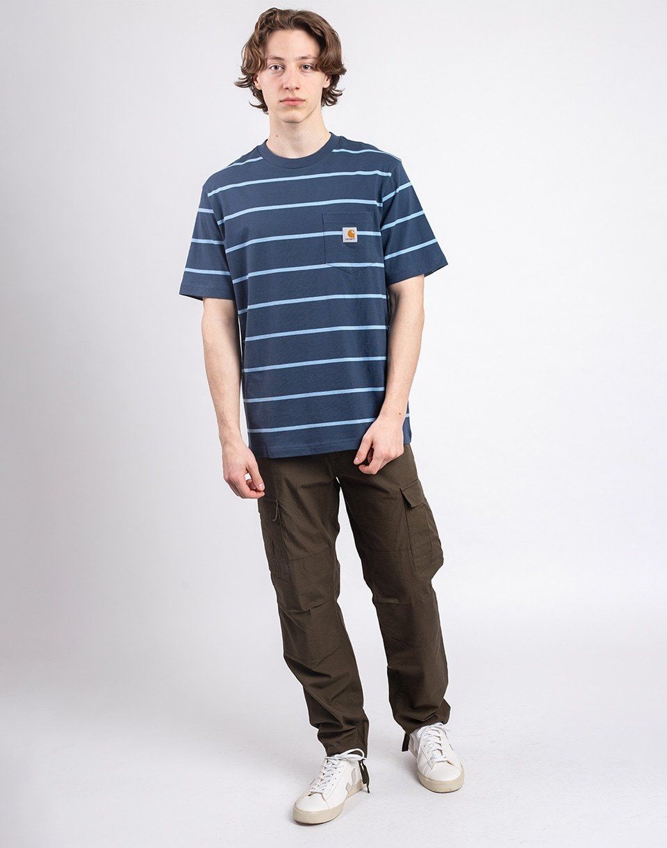 Carhartt WIP S/S Aiken Pocket T-Shirt Aiken Stripe, Dusky Blue