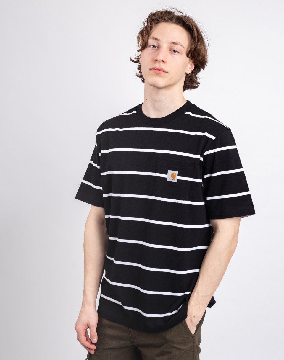 Carhartt WIP S/S Aiken Pocket T-Shirt Aiken Stripe, Black