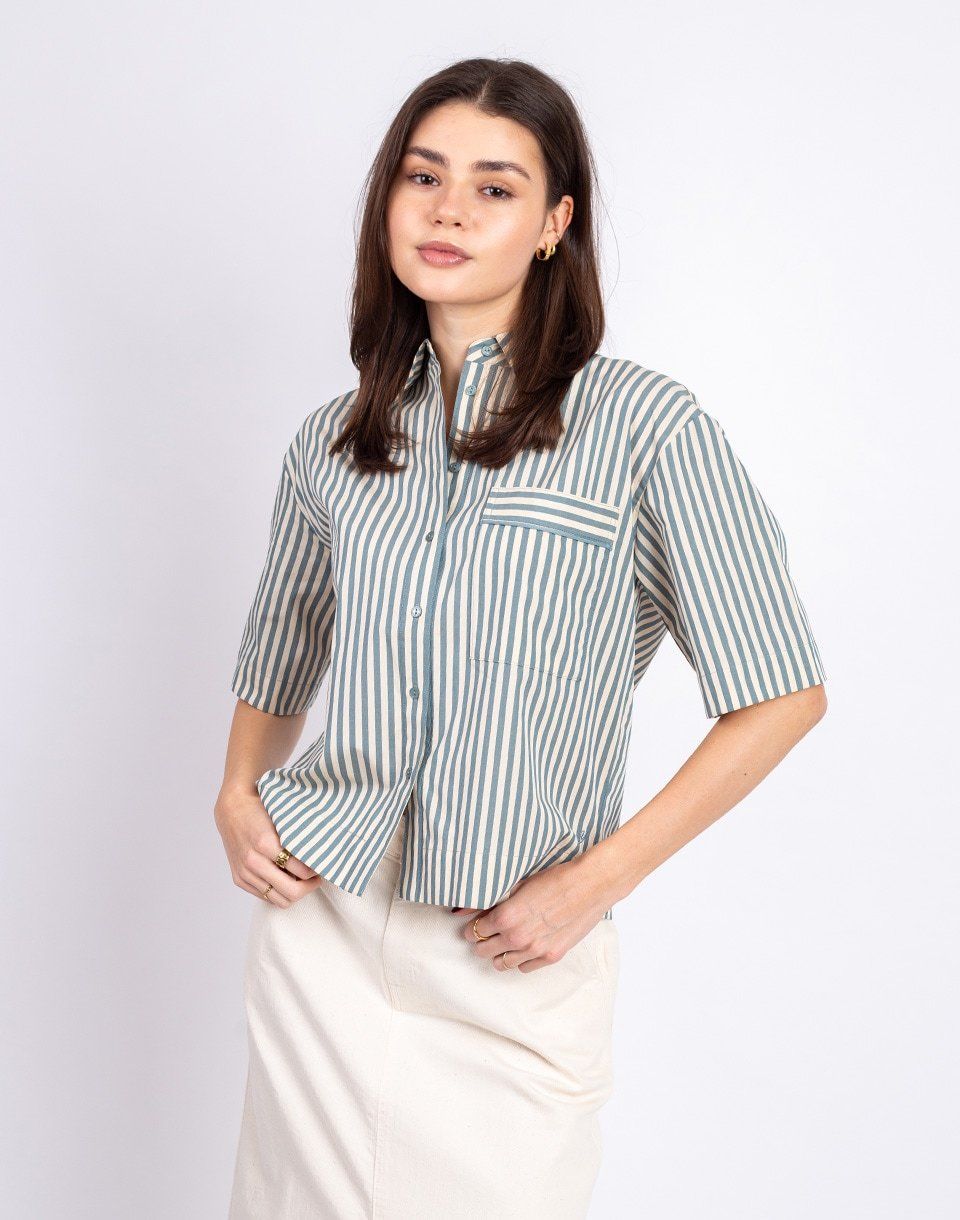 Yerse Striped Poplin Shirt 217 GREEN