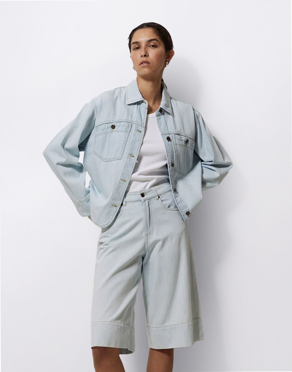 Yerse Indigo Blue Denim Bermuda Shorts 056 INDIGO