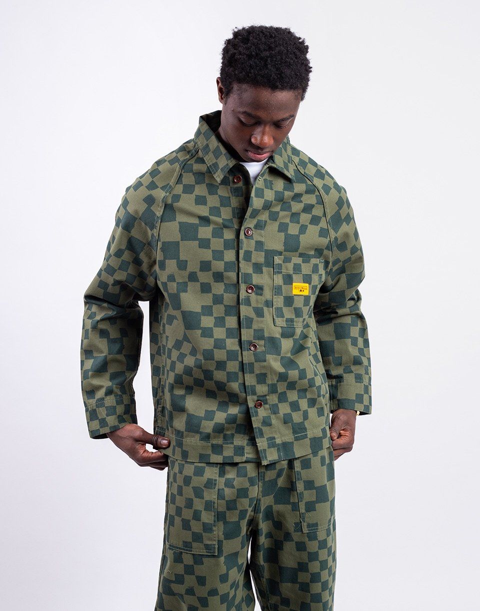 Service Works Drill Printed Front Of House Jacket OLIVE CHECKER