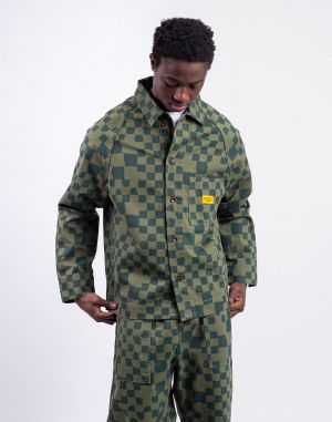 Service Works Drill Printed Front Of House Jacket OLIVE CHECKER