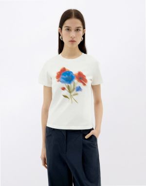 Thinking MU Blurry Flower Ida T-Shirt WHITE