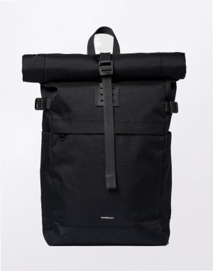 Sandqvist Icon Rolltop Backpack M Black/Black with black leather