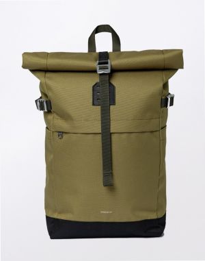 Sandqvist Icon Rolltop Backpack M Olive drab with black leather