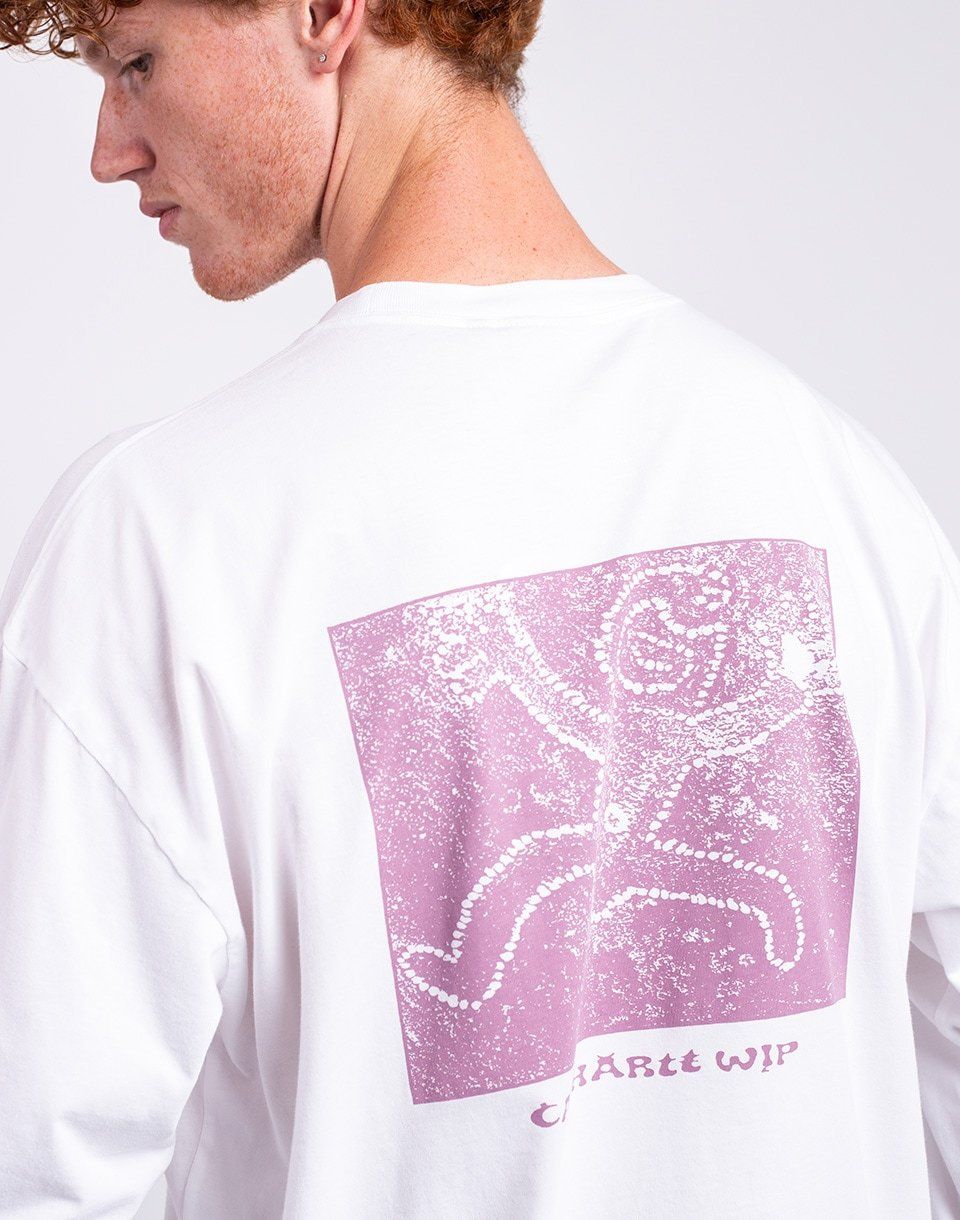 Carhartt WIP L/S Terrestrial T-Shirt White/ Pink Fog pigment garment dyed
