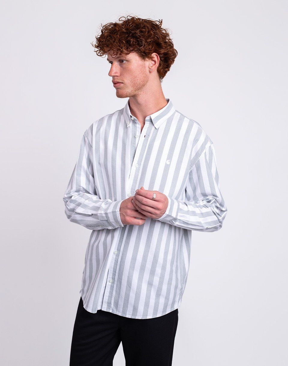 Carhartt WIP L/S Dillion Shirt Dilion Stripe, Park/White