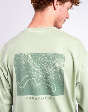 Carhartt WIP L/S Terrestrial T-Shirt Pale Olive/ Dollar Green pigment garment dyed