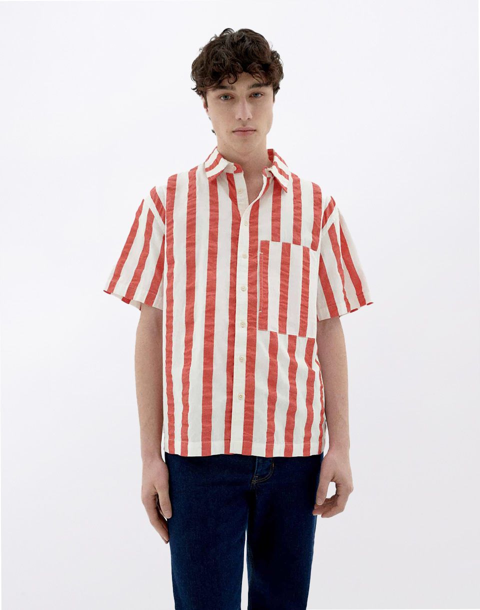 Thinking MU Red Maxi Stripes Kurt Shirt RED