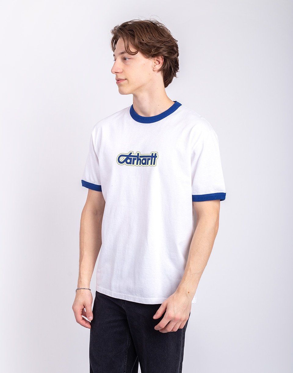 Carhartt WIP S/S Connection Script Ringer T-S White/Wolfsbane heavy enzyme wash