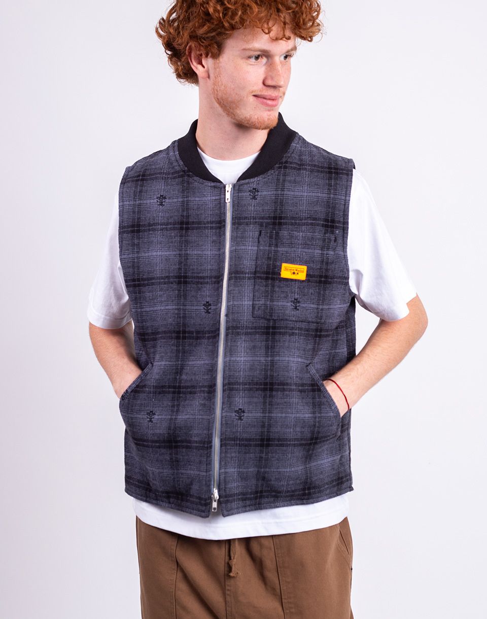 Service Works Thistle Plaid Padded Work Vest BLACK