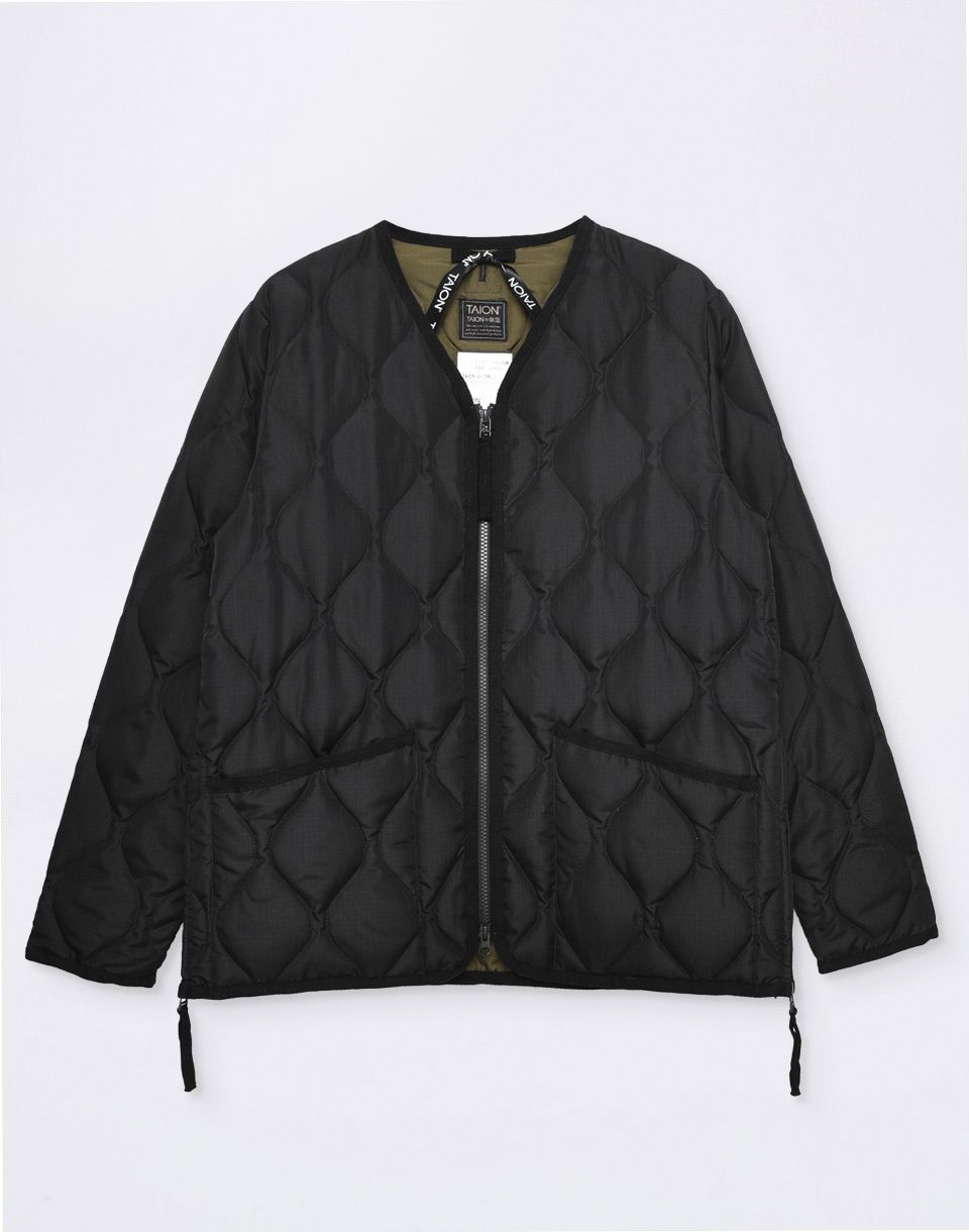 Taion Unisex Military W-Zip V-Neck Down Jacket BLACK