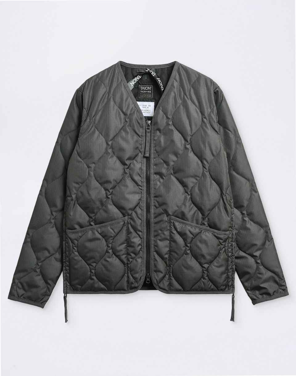 Taion Unisex Military W-Zip V-Neck Down Jacket CHARCOAL