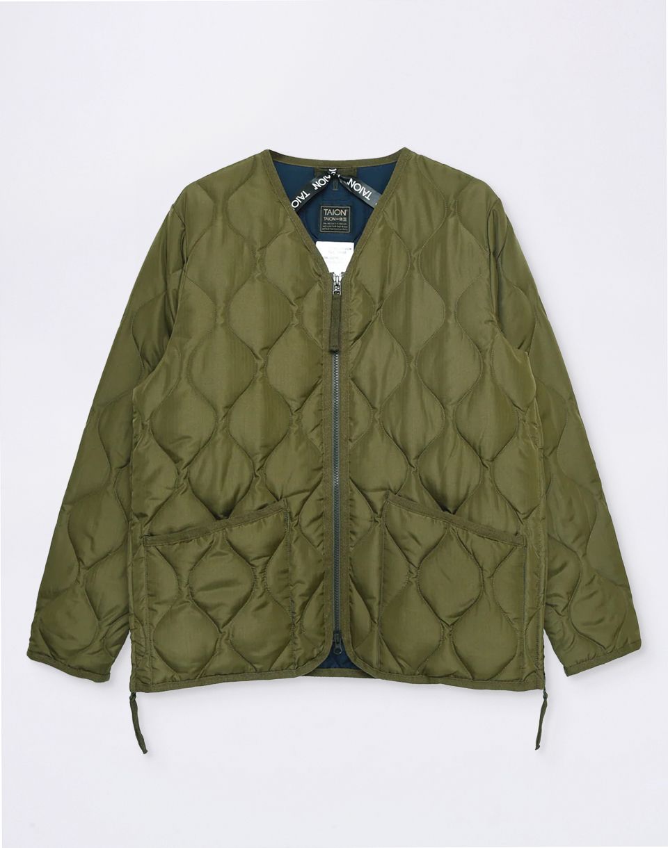 Taion Unisex Military W-Zip V-Neck Down Jacket OLIVE