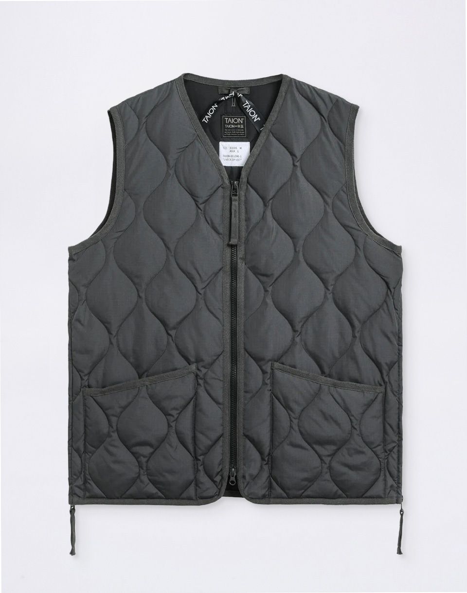 Taion Unisex Military Zip V-Neck Down Vest CHARCOAL