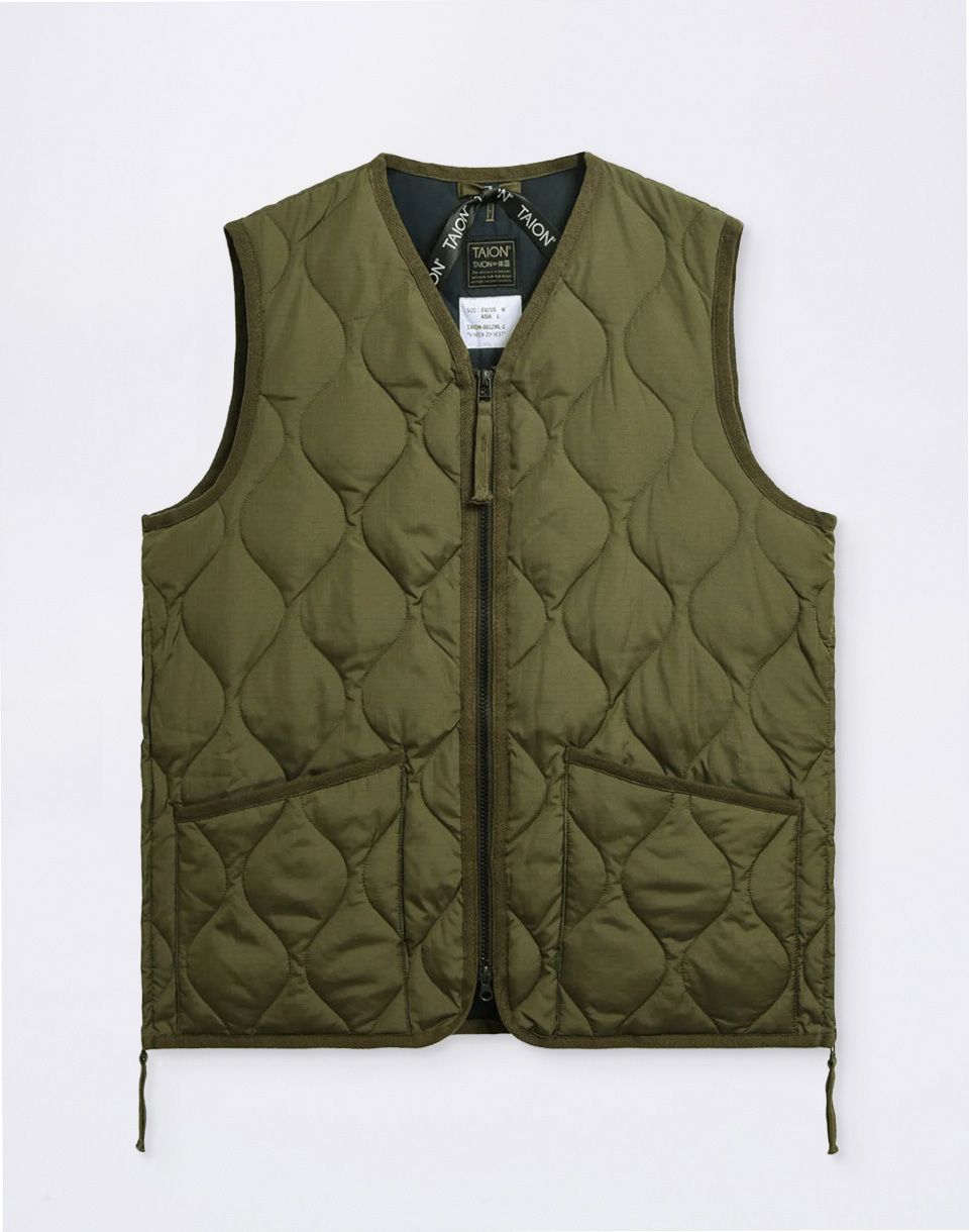 Taion Unisex Military Zip V-Neck Down Vest OLIVE