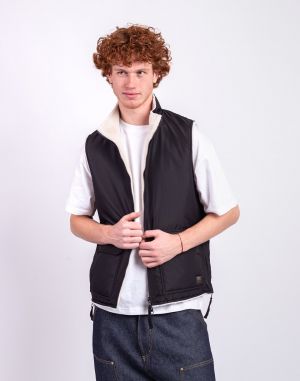 Taion Non Down Military Reversible Boa Hi Neck Vest BLACK×CREAM