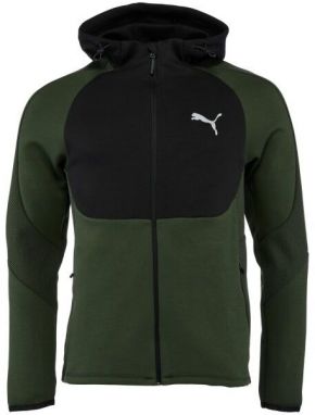 Puma EVOSTRIPE FULL ZIP HOODIE Pánska mikina, tmavo zelená, veľkosť