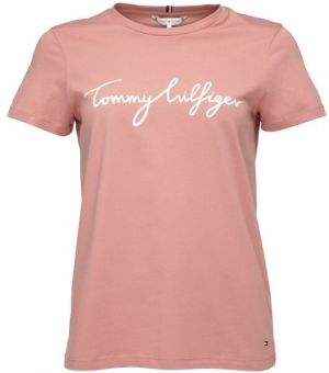 Tommy Hilfiger REG C-NK SIGNATURE TEE Dámske tričko, lososová, veľkosť