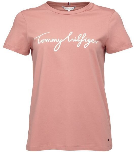 Tommy Hilfiger REG C-NK SIGNATURE TEE Dámske tričko, lososová, veľkosť