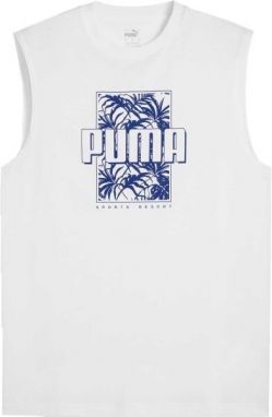 Puma ESSENTIALS + PALMS RESORT SLEEVESS TEE Pánske tričko bez rukávov, biela, veľkosť