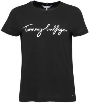 Tommy Hilfiger REG C-NK SIGNATURE TEE Dámske tričko, čierna, veľkosť
