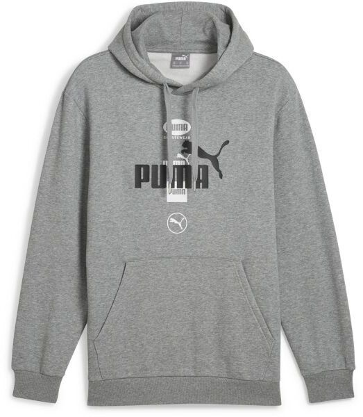 Puma POWER GRAPHICS HOODIE FLEECE Pánska mikina, sivá, veľkosť
