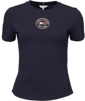 Tommy Hilfiger SLIM NAUTICAL GRAPHIC Dámske tričko, tmavo modrá, veľkosť