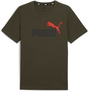 Puma ESS + 2 COL LOGO TEE Pánske tričko, khaki, veľkosť