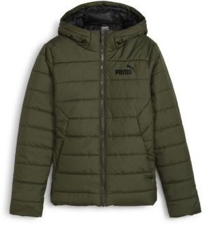 Puma ESSENTIALS HOODIED PADDED JACKET Chlapčenská bunda, tmavo zelená, veľkosť