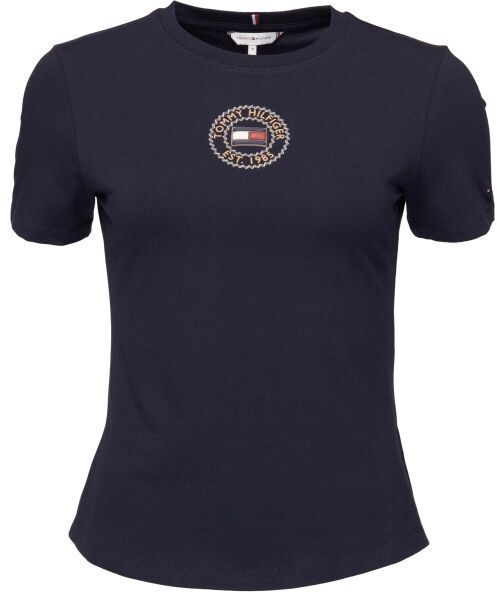 Tommy Hilfiger SLIM NAUTICAL GRAPHIC Dámske tričko, tmavo modrá, veľkosť