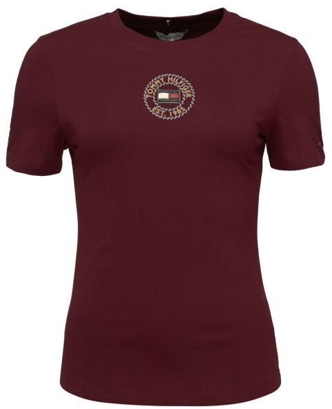 Tommy Hilfiger SLIM NAUTICAL GRAPHIC Dámske tričko, vínová, veľkosť