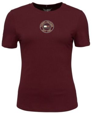 Tommy Hilfiger SLIM NAUTICAL GRAPHIC Dámske tričko, vínová, veľkosť