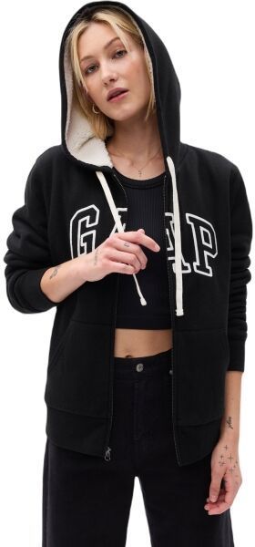 GAP V-FRCH EXC LOGO SHERPA Dámska mikina, čierna, veľkosť
