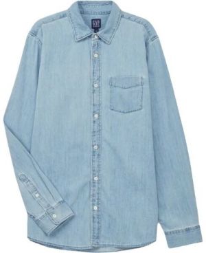 GAP V-LS DENIM Pánska džínsová košeľa, svetlomodrá, veľkosť